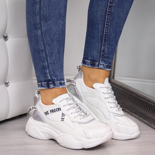 Buty sportowe damskie Vinceza do biegania białe bez wzorów młodzieżowe sznurowane skórzane na platformie 