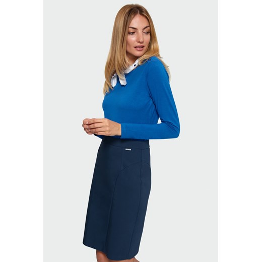 Bluzka damska Greenpoint niebieska casualowa ze sznurowanym dekoltem bez wzorów 