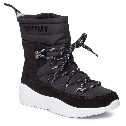 Śniegowce damskie Tommy Jeans jesienne bez wzorów czarne casual 