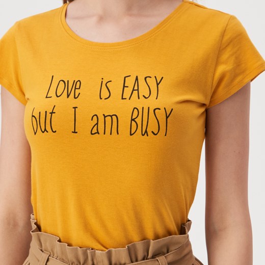 Sinsay - T-shirt ze sloganem - Żółty  Sinsay XL 