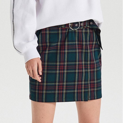 Cropp - Mini spódnica w kratę - Khaki  Cropp XL 
