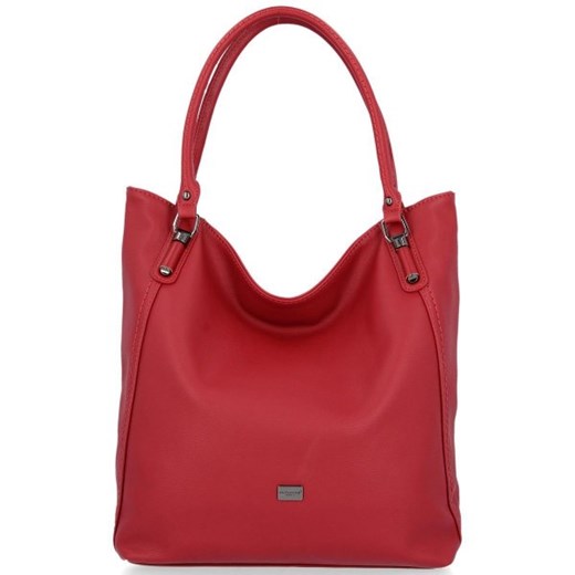 Shopper bag David Jones czerwona matowa bez dodatków na ramię 
