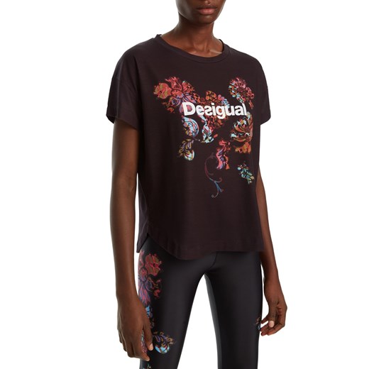 Desigual czarne sportowe koszulka TS Tee Oversize Patch z kolorowymi motywami  Desigual S Differenta.pl