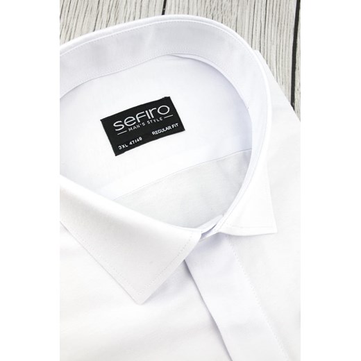 Duża Koszula Męska Sefiro gładka biała z krytą plisą i podwójnymi mankietami na spinki duże rozmiary A171 Sefiro  9XL swiat-koszul.pl