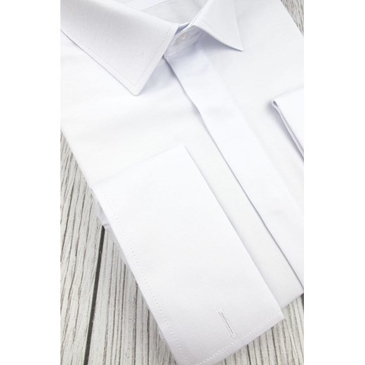 Duża Koszula Męska Sefiro gładka biała z krytą plisą i podwójnymi mankietami na spinki duże rozmiary A171 Sefiro  11XL swiat-koszul.pl
