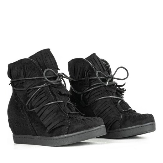 Czarne buty zimowe dziecięce Royalfashion.pl sznurowane na jesień 
