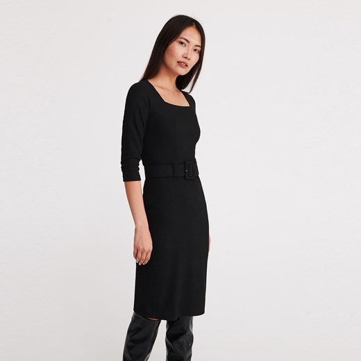 Reserved - Sukienka z prążkowanej dzianiny - Czarny  Reserved XS 