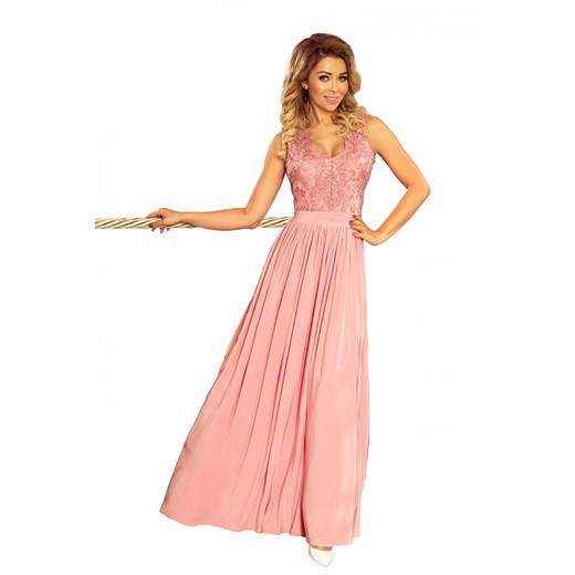 Różowa sukienka Numoco elegancka rozkloszowana bez rękawów 