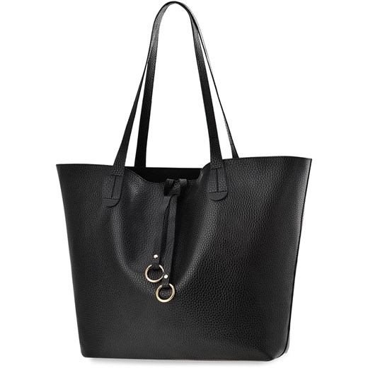 Shopper bag ze skóry ekologicznej czarna bez dodatków elegancka lakierowana na ramię 