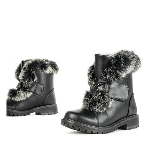 Royalfashion.pl buty zimowe dziecięce bez wzorów czarne z klamrą 