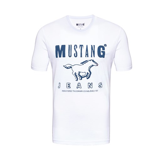 T-shirt męski Mustang z krótkimi rękawami biały z nadrukami 