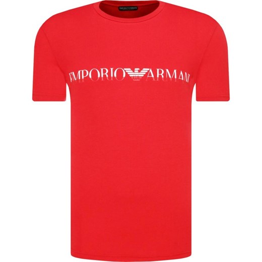 Czerwony t-shirt męski Emporio Armani z krótkim rękawem z napisami 