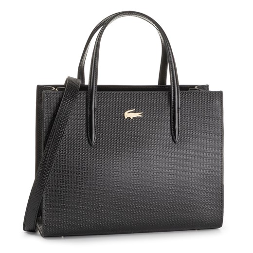 Shopper bag Lacoste bez dodatków czarna matowa 