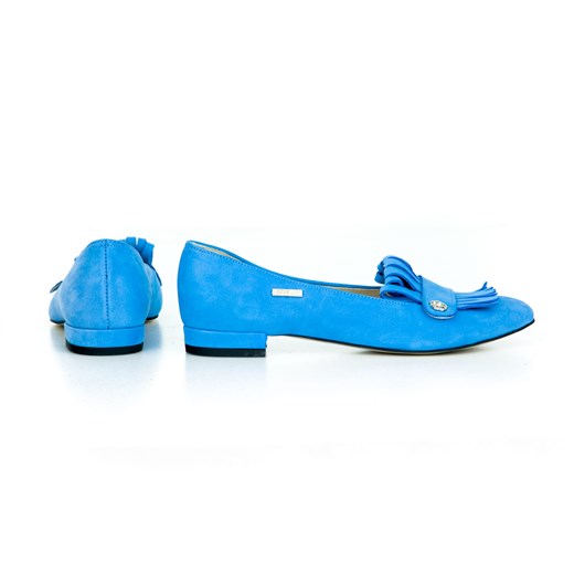 Balerinki Zapato bez zapięcia niebieskie skórzane na płaskiej podeszwie 