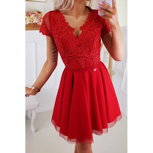 Sukienka BICOTONE krótka koronkowa z tiulem czerwona (model 2180)  Bicotone 40 MyLittleHeaven