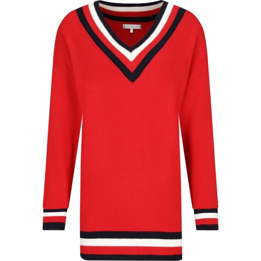 Czerwony sweter damski Tommy Hilfiger bez wzorów 