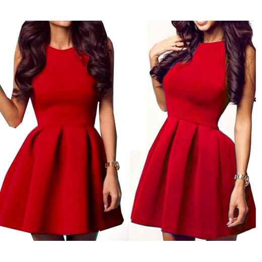 Sukienka Estera czerwona rozkloszowana mini bez rękawów elegancka 