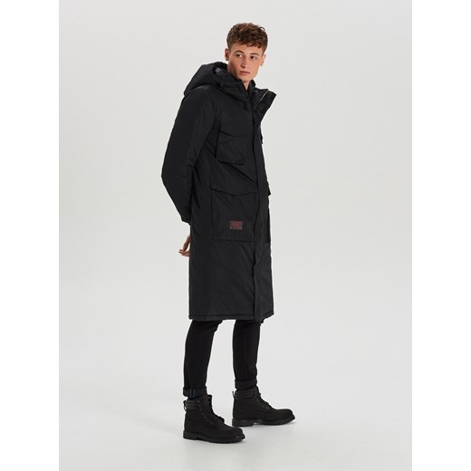 Cropp - Długi płaszcz z kapturem - Czarny  Cropp XL 