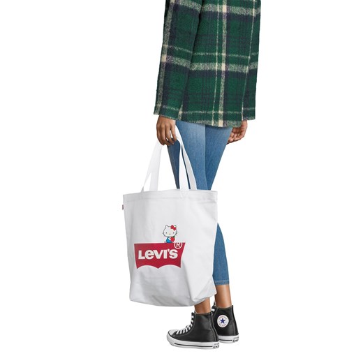 Levi's shopper bag na ramię duża biała z nadrukiem na wakacje 
