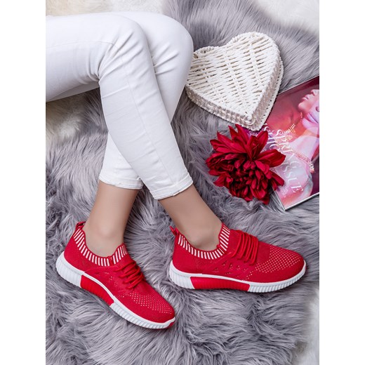 Buty sportowe damskie Escoli do fitnessu czerwone sznurowane na wiosnę 