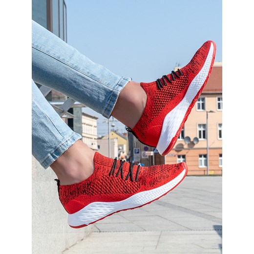 Czerwone buty sportowe męskie Escoli sznurowane 