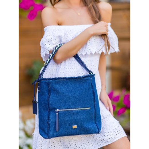 Shopper bag Modanoemi wakacyjna bez dodatków zamszowa niebieska 