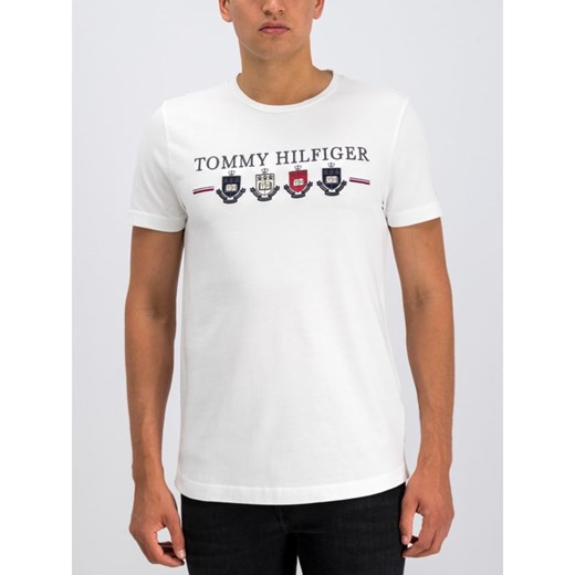 T-shirt męski biały Tommy Hilfiger z napisami z krótkim rękawem 