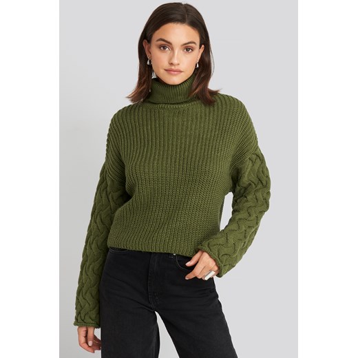 NA-KD Trend Cable Sleeve High Neck Sweater - Green  NA-KD Trend L NA-KD