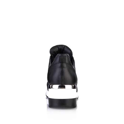 Sneakersy damskie czarne Arturo Vicci na koturnie skórzane sportowe bez wzorów sznurowane 