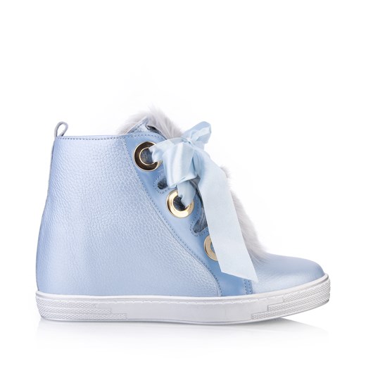 Sneakersy damskie niebieskie Arturo Vicci gładkie na wiosnę skórzane 