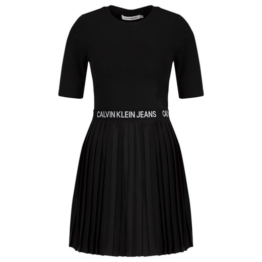 Czarna sukienka Calvin Klein na uczelnię z krótkim rękawem mini 
