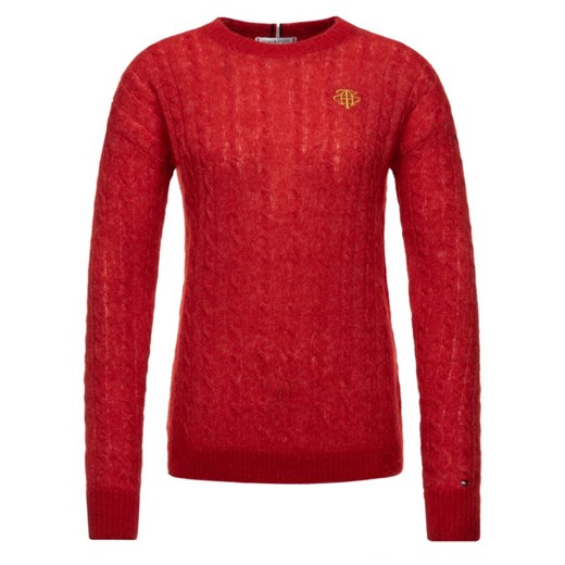 Czerwony sweter damski Tommy Hilfiger z okrągłym dekoltem 
