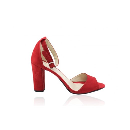 Sandały damskie Selli czerwone na obcasie eleganckie zamszowe gładkie 