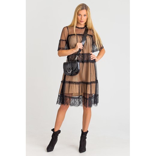 Sukienka Twinset z aplikacjami  midi na sylwestra z krótkimi rękawami trapezowa 