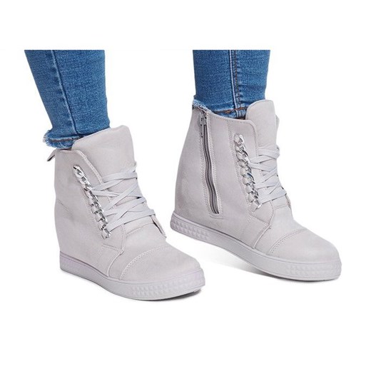 Sneakersy damskie białe Butymodne z zamkiem bez wzorów na koturnie 