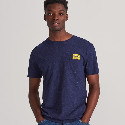 Niebieski t-shirt męski Reserved bez wzorów casualowy 