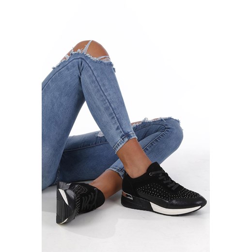 Sneakersy damskie Sergio Leone sportowe na platformie jesienne ze skóry ekologicznej wiązane 