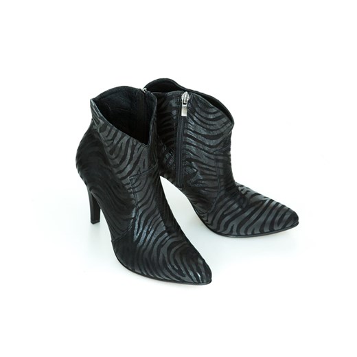 eleganckie botki na szpilce - skóra naturalna - model 435 - kolor czarny zebra  Zapato 39 zapato.com.pl