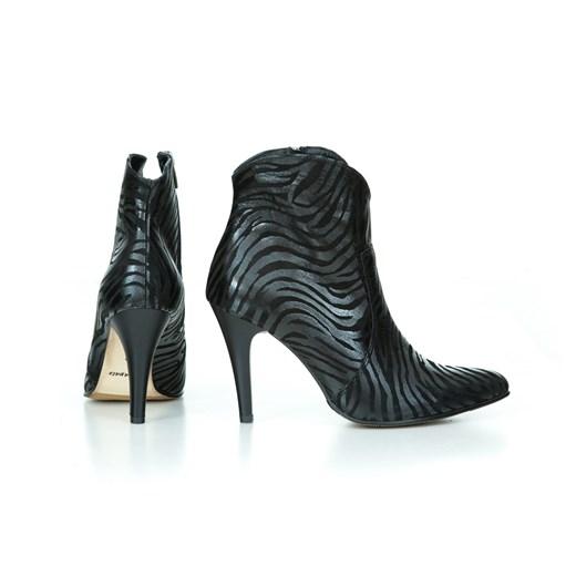 eleganckie botki na szpilce - skóra naturalna - model 435 - kolor czarny zebra Zapato  40 zapato.com.pl