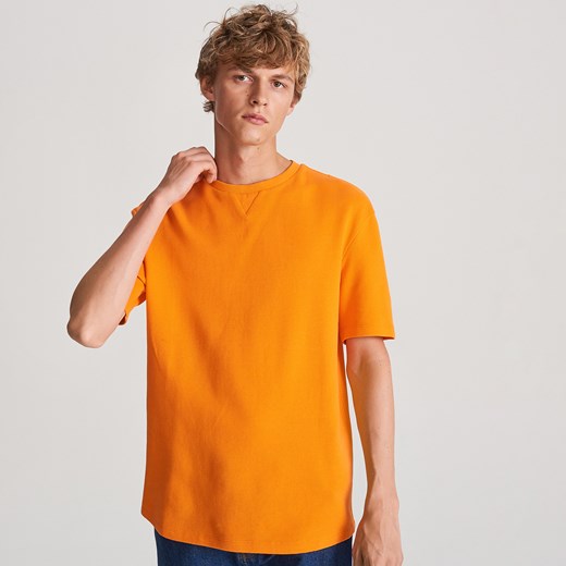 Reserved - T-shirt ze strukturalnej dzianiny - Pomarańczowy  Reserved S 