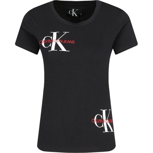 Calvin Klein bluzka damska na wiosnę z krótkim rękawem casual czarna z napisami 
