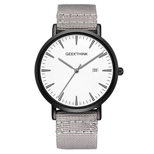 Męski zegarek GeekThink z datownikiem na szarym materiałowym pasku  Geekthink  okazyjna cena niwatch.pl 