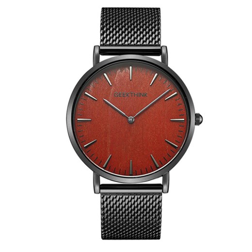 Zegarek premium GeekThink na czarnej bransolecie - bordowa tarcza Geekthink wyprzedaż niwatch.pl