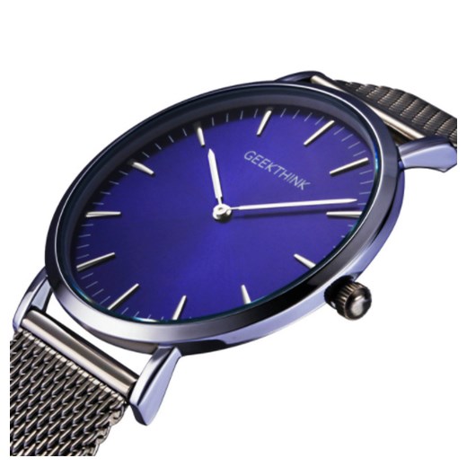 Zegarek premium GeekThink na srebrnej bransolecie - niebieska tarcza  Geekthink  wyprzedaż niwatch.pl 