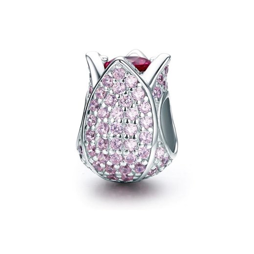 Rodowany srebrny charms pandora pączek róży róża rose cyrkonie srebro 925 BEAD091 Valerio   Valerio.pl