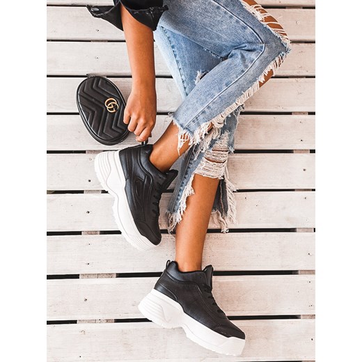 Sneakersy damskie Selfieroom płaskie czarne sznurowane bez wzorów sportowe 