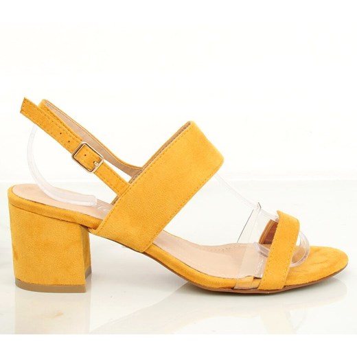 Sandały damskie żółte Butymodne zamszowe eleganckie na lato bez wzorów 