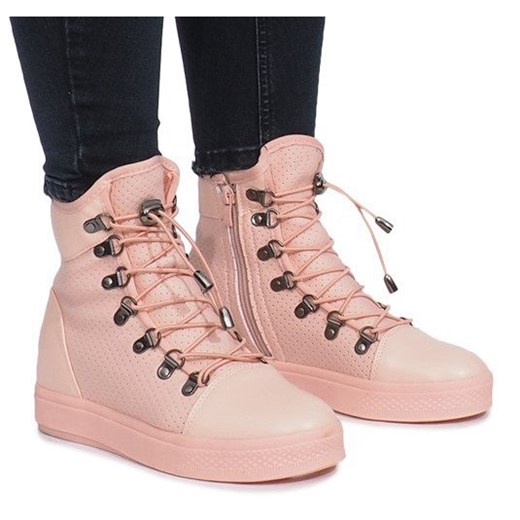 Sneakersy damskie Butymodne różowe bez wzorów wiązane młodzieżowe ze skóry ekologicznej 