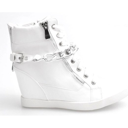 Białe sneakersy damskie Butymodne sportowe bez wzorów na koturnie na zamek 