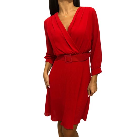 Czerwona Plisowana Sukienka z Paskiem 3166-70-C  Modnakiecka.pl uniwersalny 